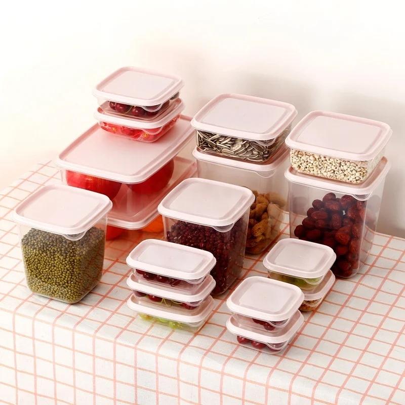 17/pcs Food Storage Box Kitchen Finishing Storage Sealed Box Refrigerator Storage Box