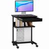 Rolling Desk with Drawer and Shelves, 4 Wheels, Chipboard, Metal