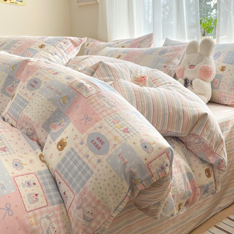 Damen Plüsch Samt Fleece Bettwäsche Set: Flanell-Bettbezug und Laken