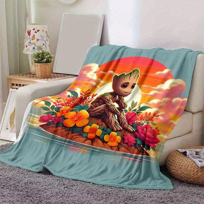 1pc Groot Printing Blanket - Soft, All-Season Throw for Office Blanket, Personalized Gift with Adorable Cartoon Design