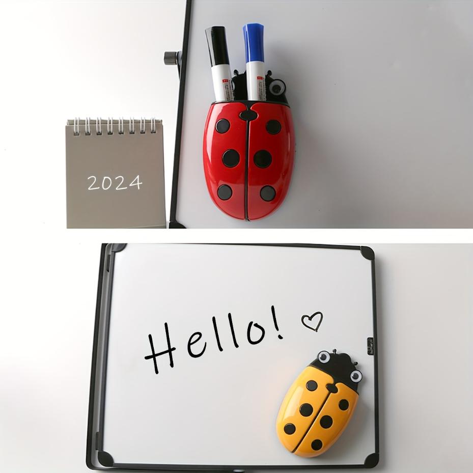 1 Pcs Ladybug Magnetic Pen Holder And Eraser - Dual Purpose Whiteboard Accessory Cartoon Plastic Storage Box