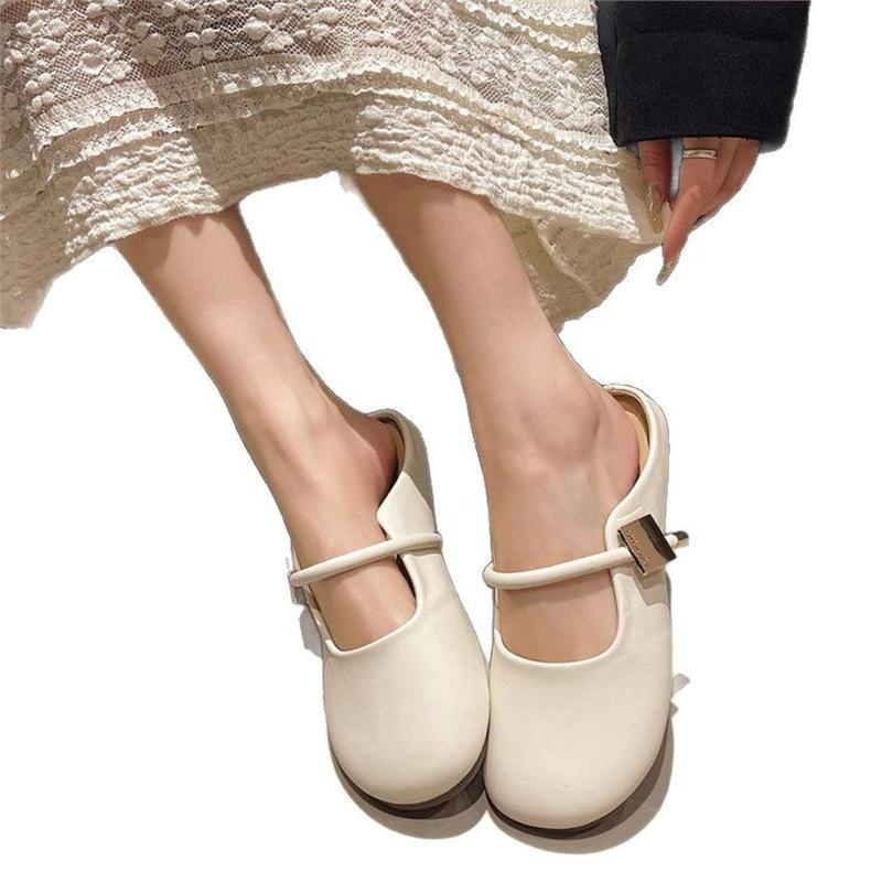 Flat-bottomed Bag Head and Half Slippers for Women To Wear New Spring and Summer One-pedal Pregnant Women Mary Jane Evening Shoes Single Shoes