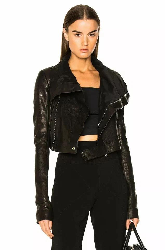 Jacket Handmade Biker Casual Wear New Women's Black Fashionable Crop Real Leather