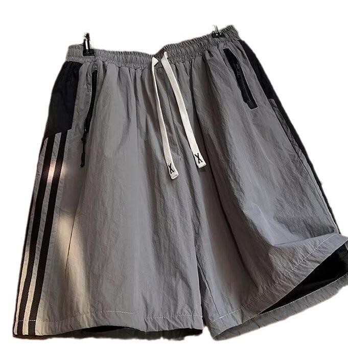 Pantaloni Scurți de Vară cu Dungi Retro Americani pentru Bărbați cu Uscare Rapidă - Design Trendy Casual Sportiv cu Cinci Puncte