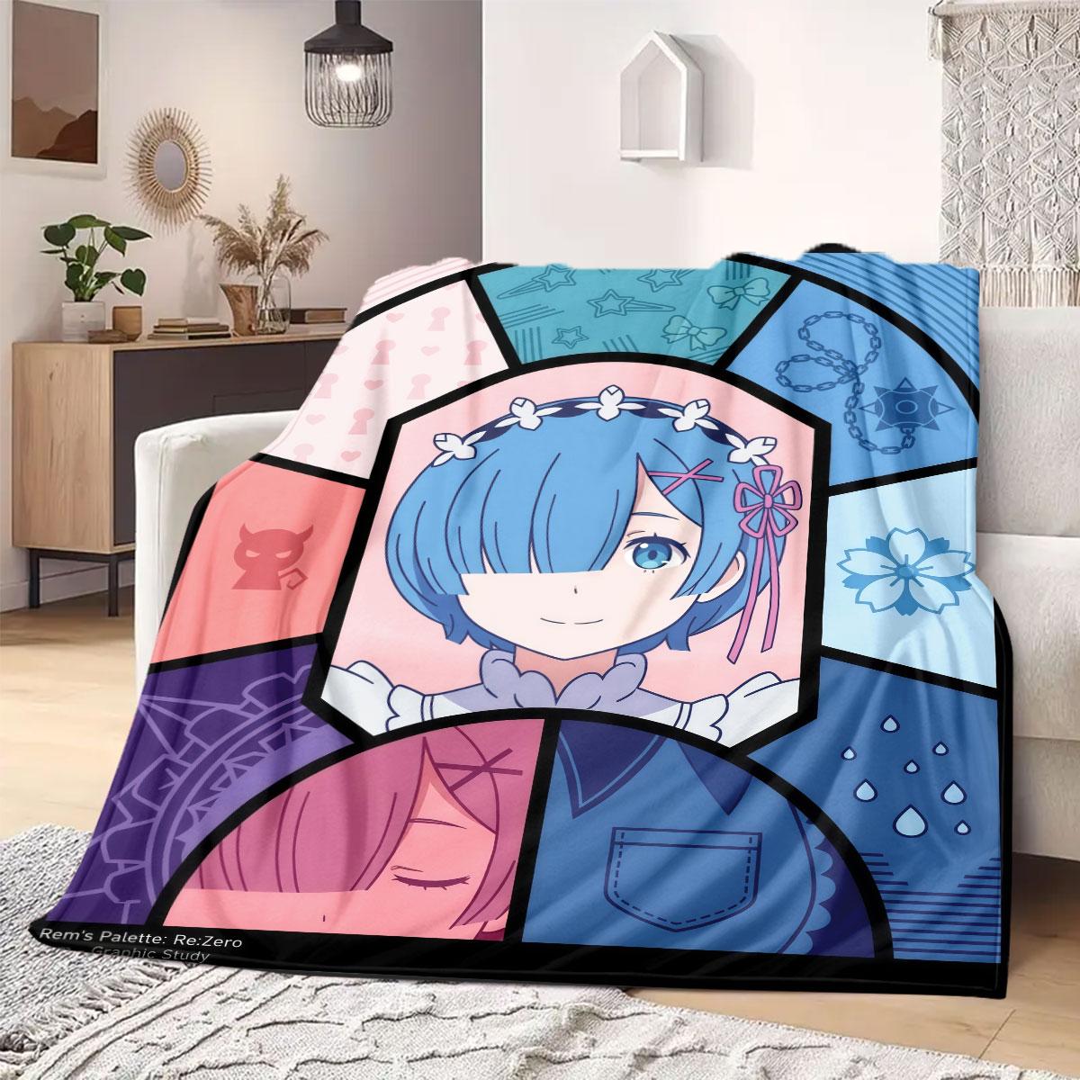 ReZero Superb 2D Cartoon Flannel Blanket, Printed Art for Couch, Soft Home Decor Travel Picnic Mat_LIAN 75x90cm