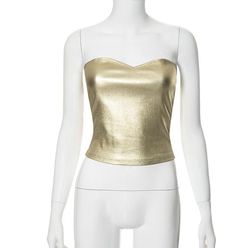 

Fashion Style Female 2024 New Arrival Ins Street Fashion Metallic Intimates Style Tube Top Tops Tight Waist Vest Gold S