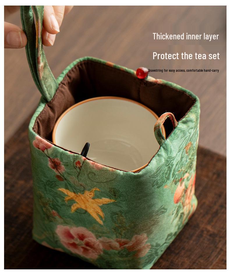 Portable Fabric Bag for Tea Set and Accessories - High-End Chinese Design
