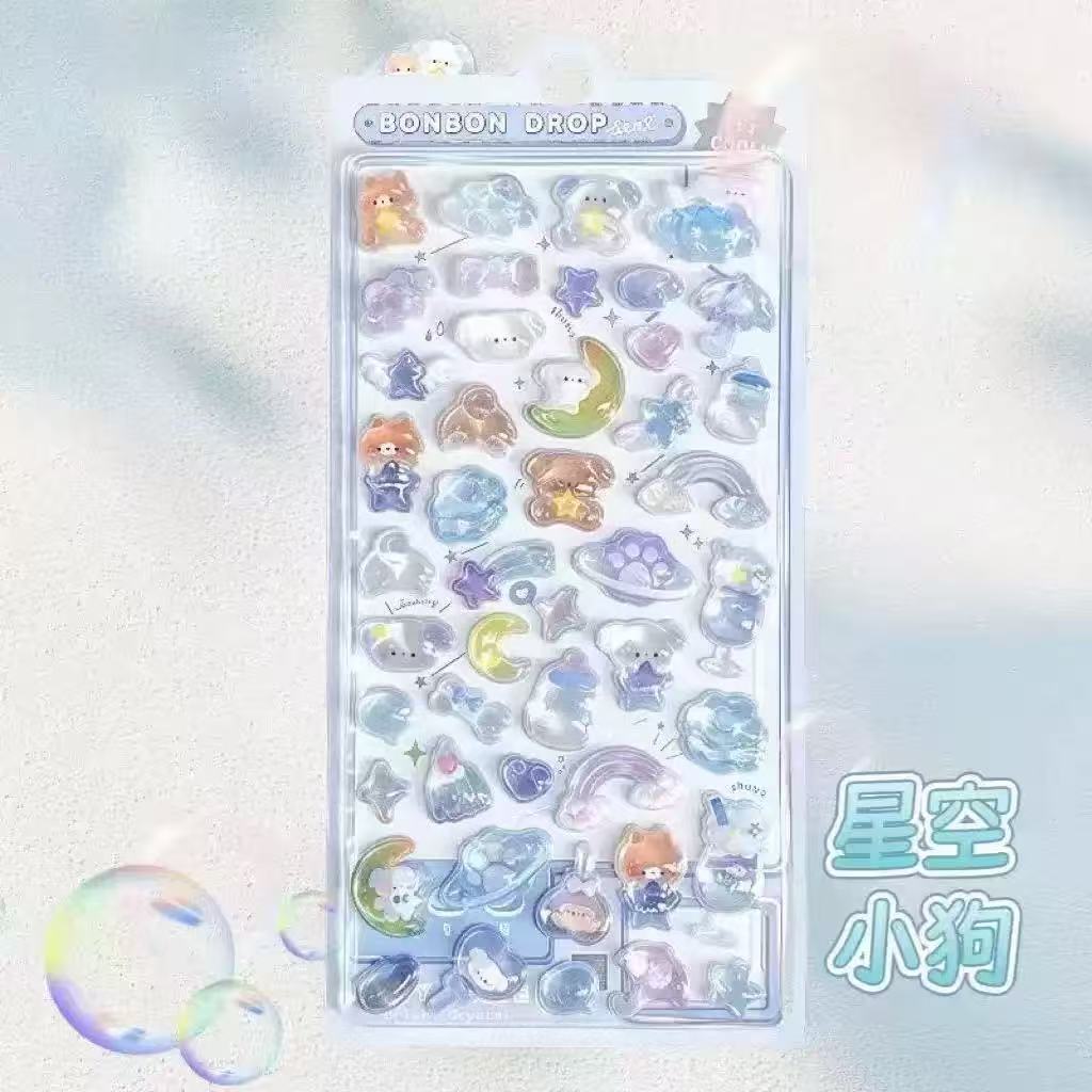 1-6Pcs Kawaii 3D Jelly Resin Stickers Cute Cartoon Sparkle Transparent Decals For Scrapbooking Phone Case Laptop Diy Decor.