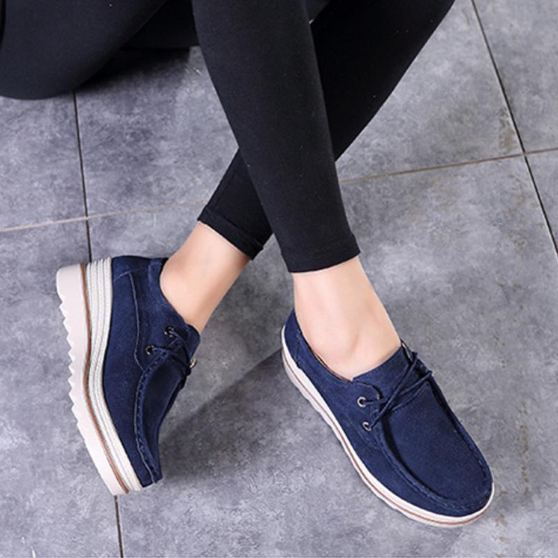 Fashion Lace-up Platform Shoes Genuine Leather Rocker Shoes Slip-on Loafers Elegant Mother Shoes Working Walking Footwear