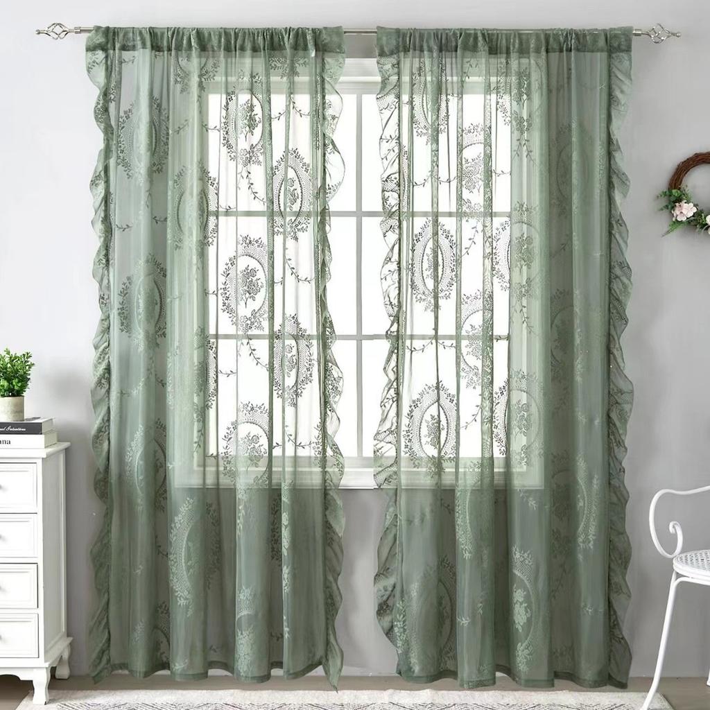 Round Mirror Flower Half Blackout French Pastoral Lace Gauze Curtain Bedroom Living Room Curtain Bay Window Balcony Window Screen