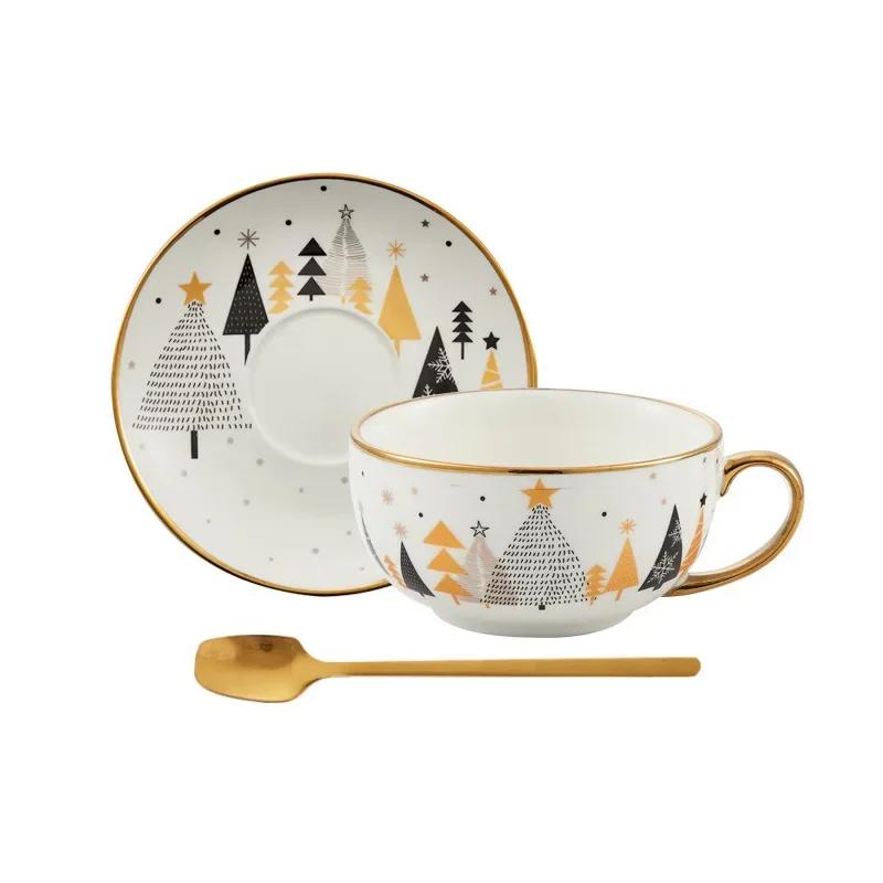 Christmas Ceramic Teapot Cup Teaware Set with Gift Box Gold Plated Handle Coffee Cup Saucer Spoon  Afternoon Tea Mug Xmas Gifts
