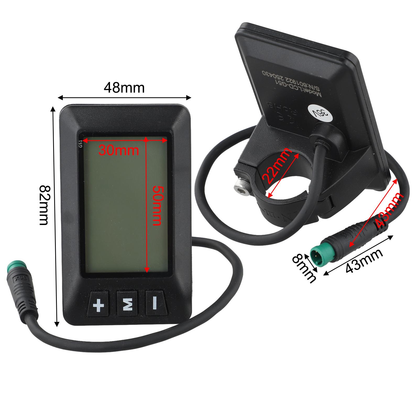 E Bike LCD Display 24V 36V 48V with Waterproof Cable and Clear Metrics