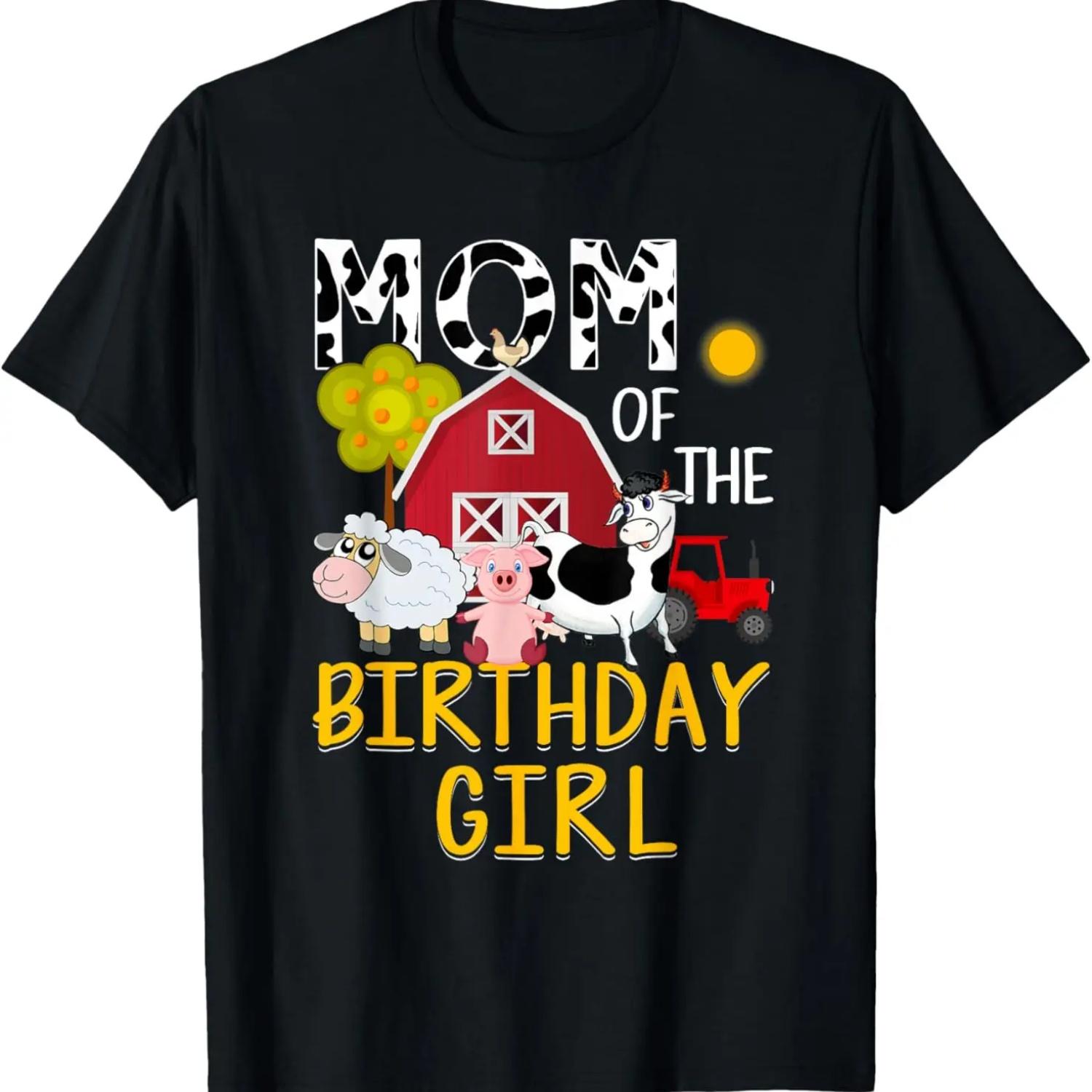 Mom of The Birthday Girl Cow Shirt Farm Barnyard Party T-Shirt S чёрный