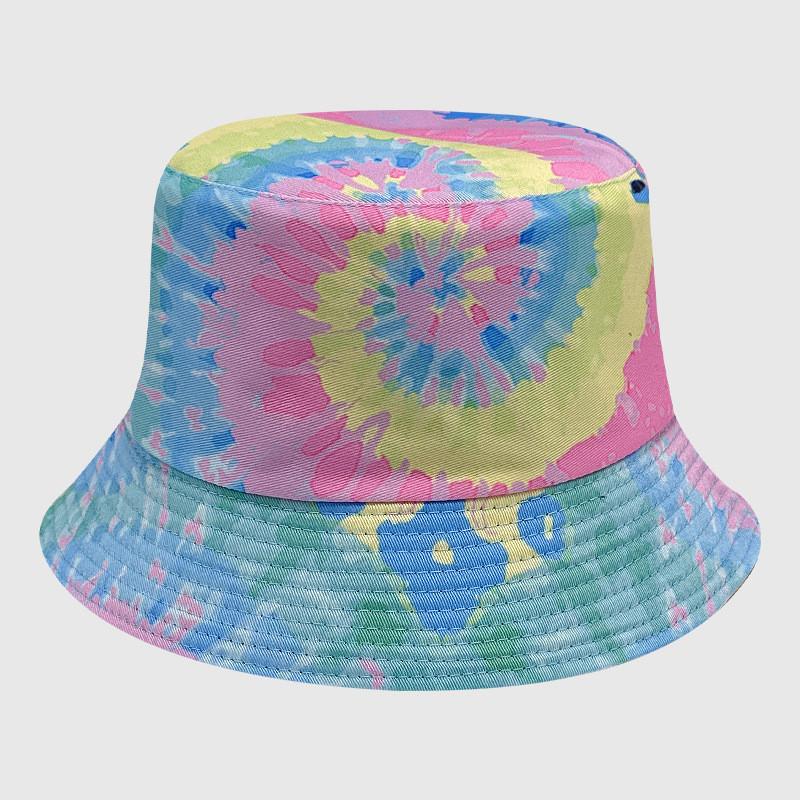 Neutral Summer Tie Dye Printed Fisherman Hat Outdoor Breathable Hat Sunshade