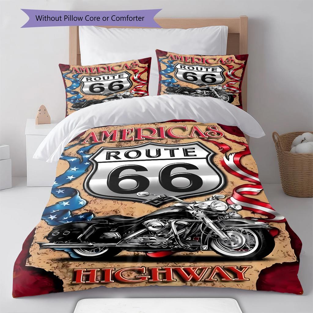 Set Copripiumino Trapuntato con Motivo Route 66 Federa Decorazione per la Casa Regalo di Compleanno (1 * copripiumino + 2 * federa, senza nucleo)