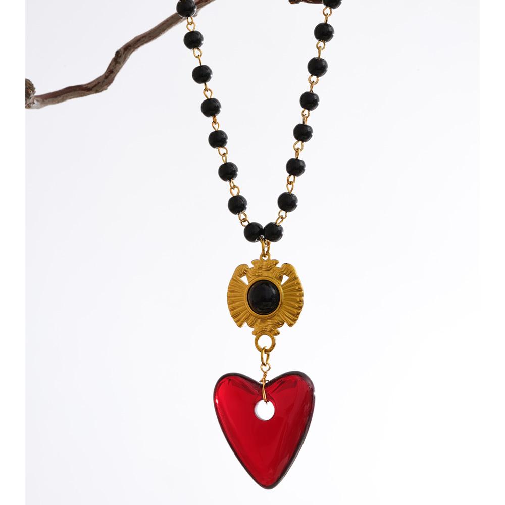 Eetit Módní ručně vyráběné šperky Nerezová ocel Skleněné korálky Řetízek Pryskyřičný přívěsek srdce Vodotěsné výrazné doplňky