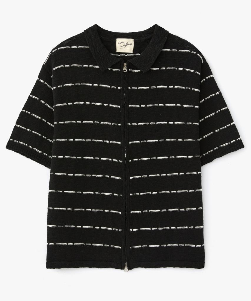 COFWI Miller Striped Knit Zip-Up Black