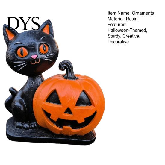 Durable Halloween Party Supplies Black Cat Pumpkin Skull Resin Statue, Cute Decoration for Artistic Desk Decor Indoor Outdoor Yard Table Decor,
