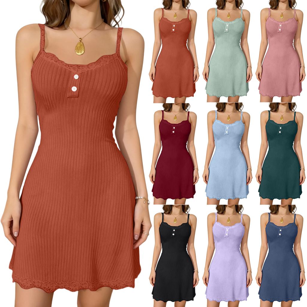 Ladies' Color Lace And Lace Nightgown, Fashionable Casual Camisole Skirt