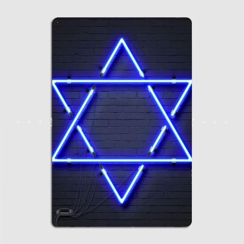 Davidstern Neon Schild Religiöses Neon Schild Poster Metallplakette Pub Garage Heimdeko Blechschild Vintage Raum Wanddekoration