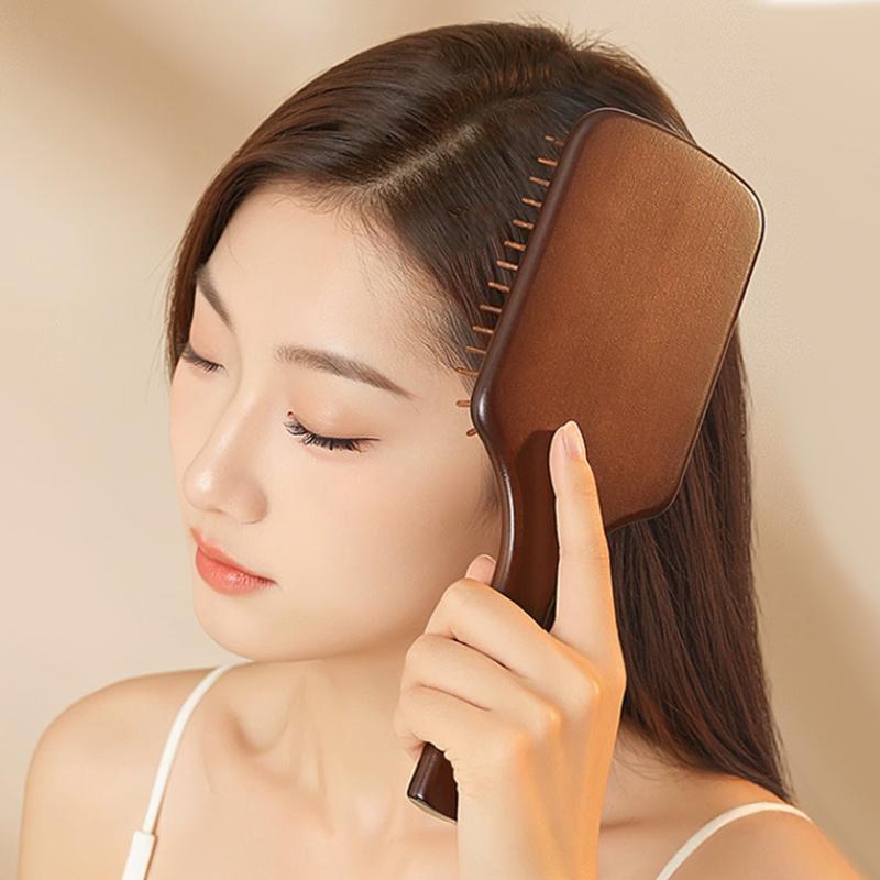 1Pcs Sandalwood Hand Carved Air Cushion Comb With Wood Teeth, Scalp Massage Brush For All Hair Types, Wooden Hair Styling
