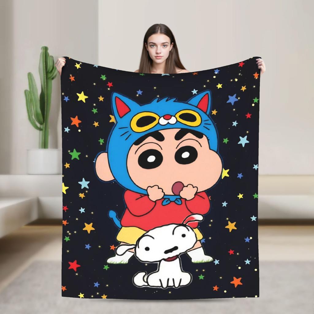 Shinchans Sleep Cartoon Blanket Cover Coral Fleece Plush Super Soft Throw Blankets For Outdoor Travel Bedroom Quilt