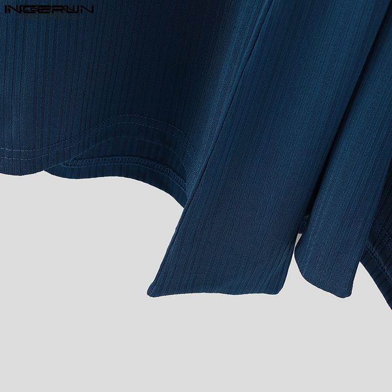 INCERUN Autumn Men Long Sleeve Hooded Texture Rib Shawl Casual Tops T-shirts