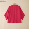 ZANZEA Women Casual Round Neck Loose 3/4 Sleeve Solid Blouse