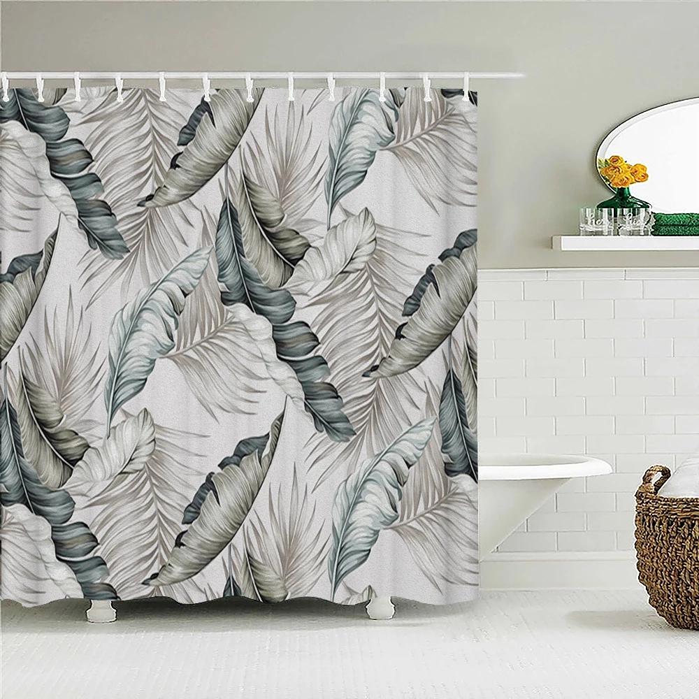

3D Bathroom Curtains Tropical Plant Leaves Monstera Shower Curtain With 12 Hooks Home Decoration Washable Fabric Bath Screen W60H190(CM)-1 Pcs