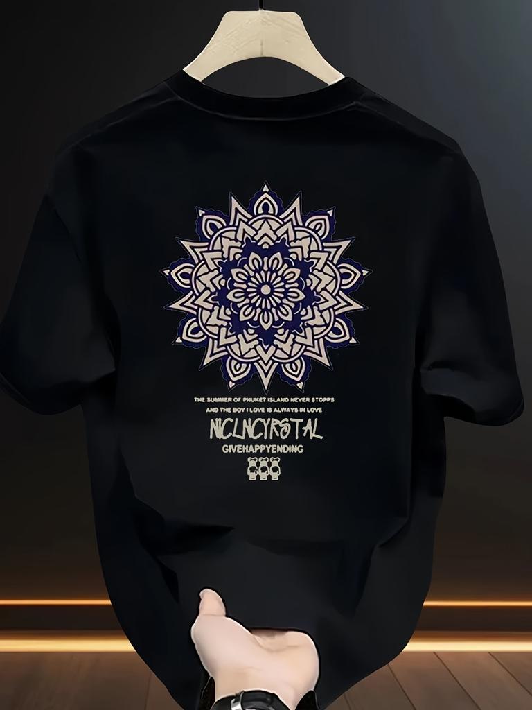 MenS 100 Cotton Casual ShortSleeve TShirt with a Round Neck Trendy Design Versatile for Summer Featuring Print Patterns