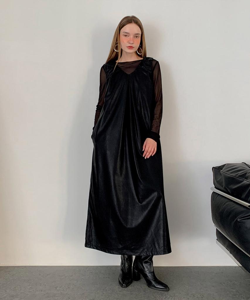 Baseukala Faux Leather Sleeveless Long Dress (2Colors)
