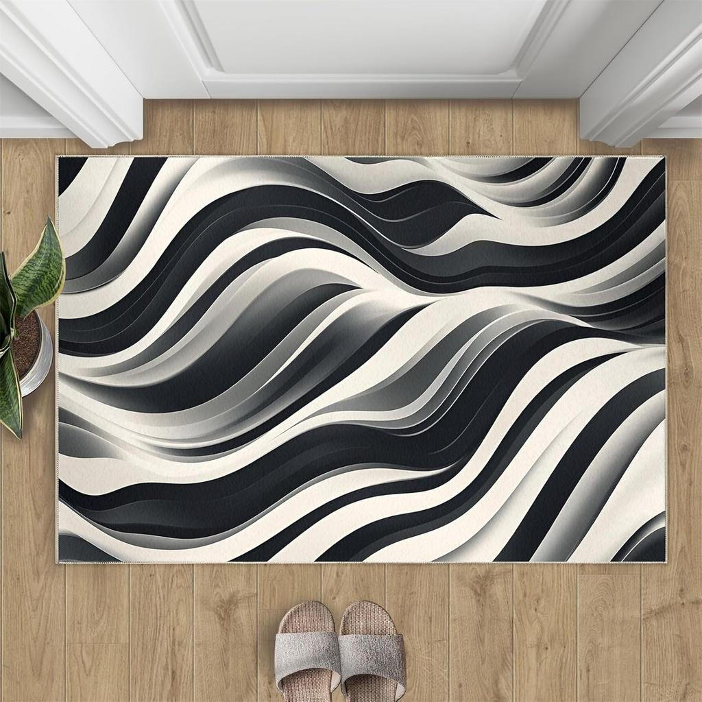 Moderne minimalistische geometrische Wellenmuster-Fußmatte rutschfest saugfähig für den Innenbereich Eingangsbereich Teppich Linien Design Heimdekoration Teppich für Türbereich
