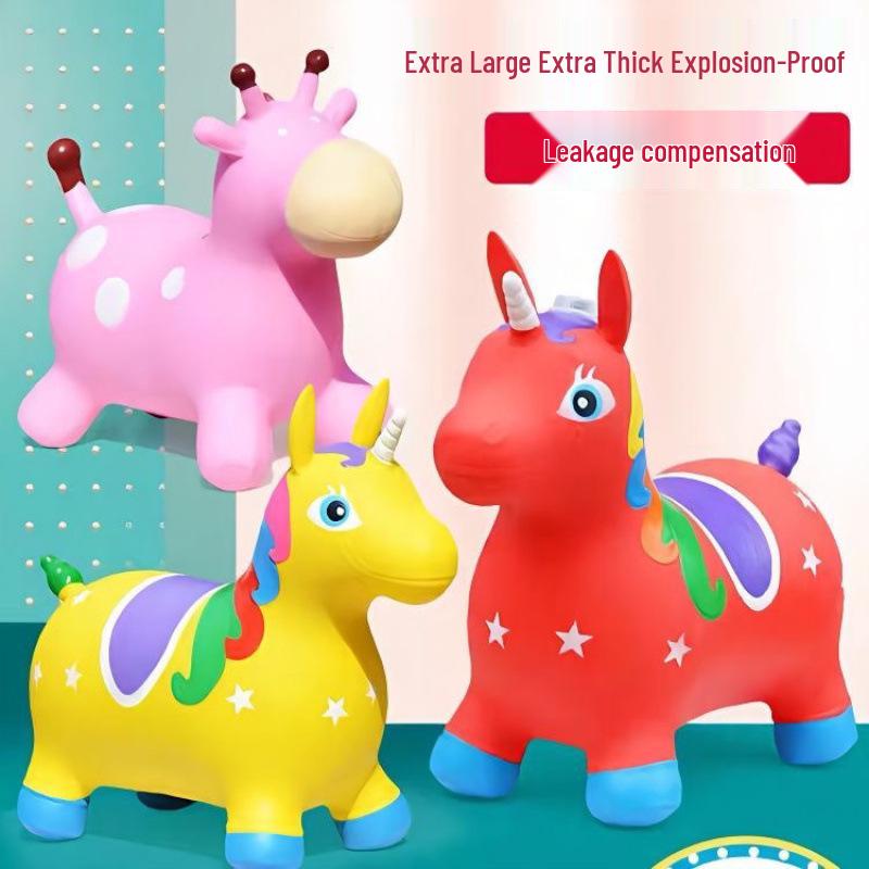 Children's Extra Large Inflatable Bouncy Horse Toy – Thick Stable Fawn Ride-On with Music and Cartoon Unicorn Design