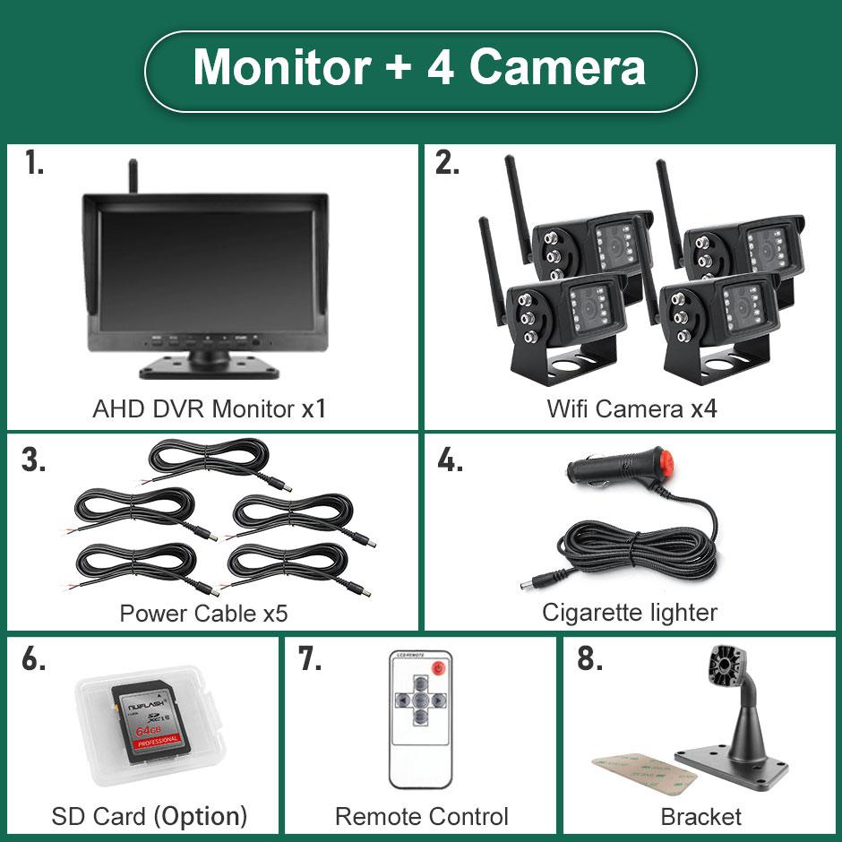 Greenyi 10.1 Inch Digital Wireless 4 Channels DVR Recorder Monitor With Reverse Backup Wifi Camera For Truck Bus Car RV Trailer