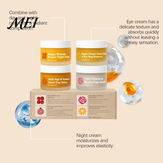 Augencreme 4er-Set Tages-Nacht-Feuchtigkeitsspender, Gesicht & für langanhaltende Hautfeuchtigkeit, Anti-Aging Täglich mit Reparatur, Barrierepflege