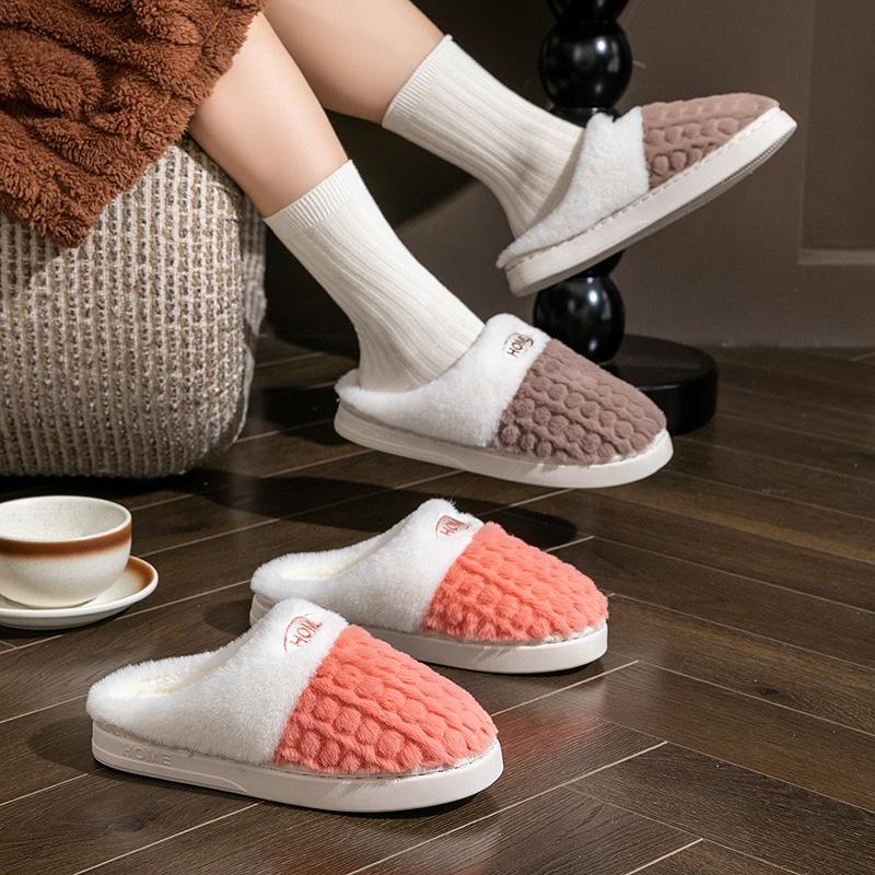 Cotton slippers double-parcel wheat ear shoes autumn and winter home indoor warm and velvet thick-soled couples outside