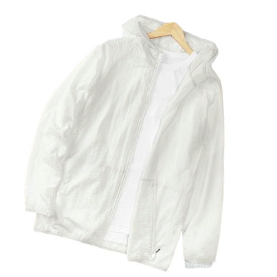 Men Sunscreen Coat Thin Zipper Closure Solid Color Summer Outdoor Sports Sun Protection Hooded Jacket Daily Wear