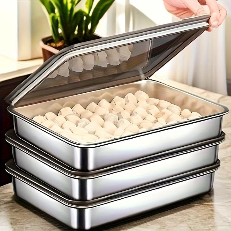 Stainless Steel Covered Dumpling Plate Rice Plates Rectangular Tray Barbecue Plates Vegetable Plates Practical Kitchen Tools New