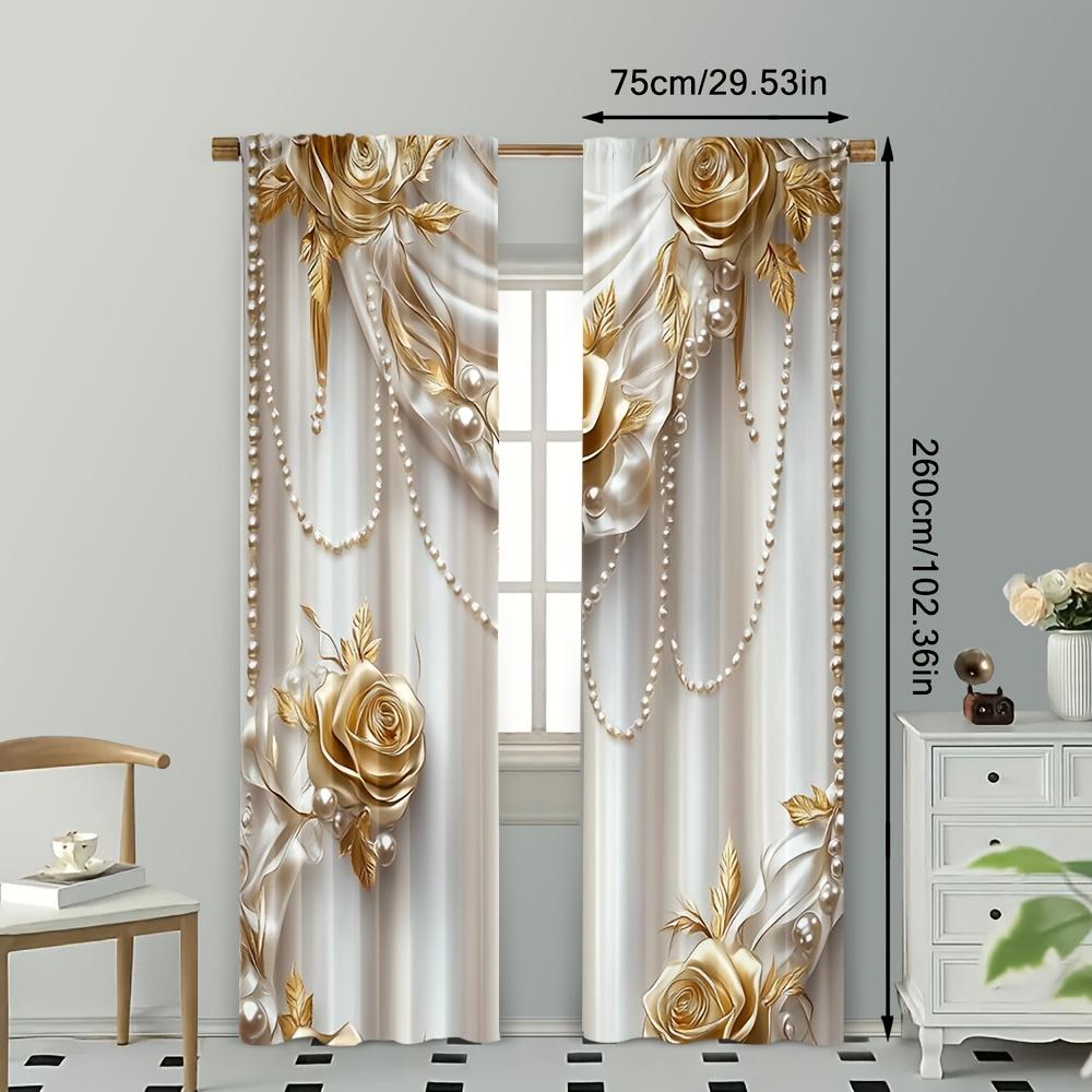 Set Of 2 Elegant Flat Gold Vintage Print Curtains Dining Room Bedroom Living Curtain With Rod Pocket Polyester Perfect For Great