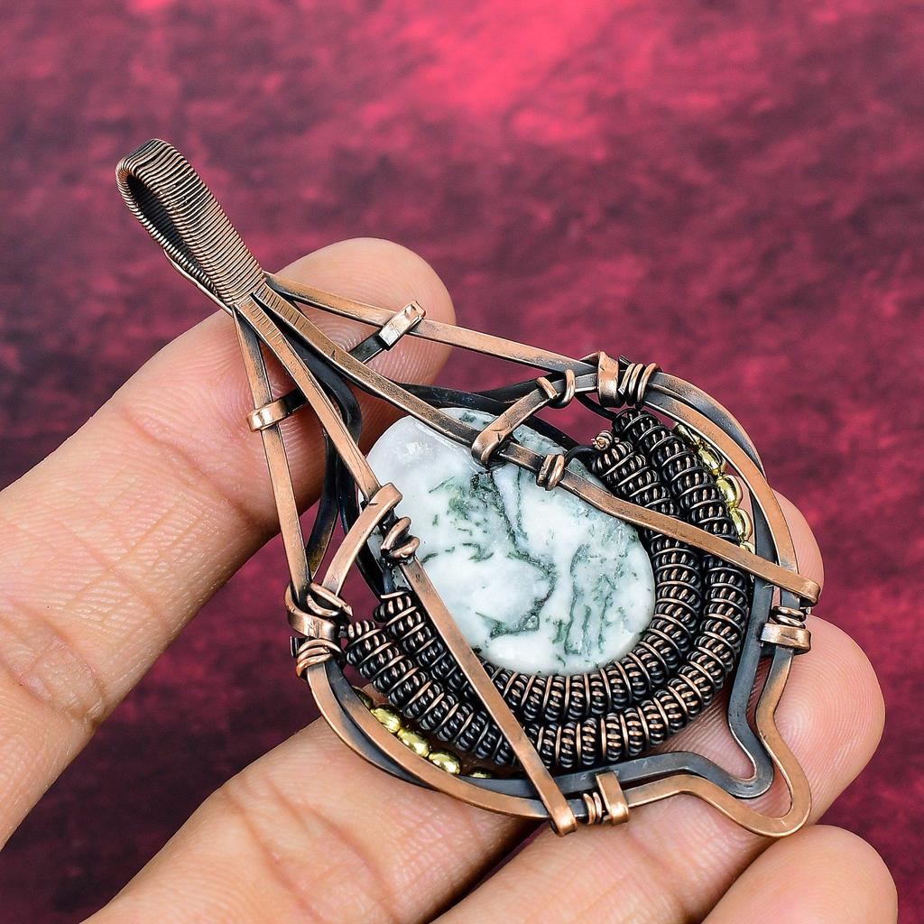 Tree Agate Pendant Copper Wire Wrapped Gemstone Pendant Handmade Antique Jewelry