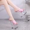 Fashion 18cm Crystal Mule High Heels Waterproof Platform Thick Sole Slip-Resistant Nightclub Pole Dance Catwalk Model Women's Shoes