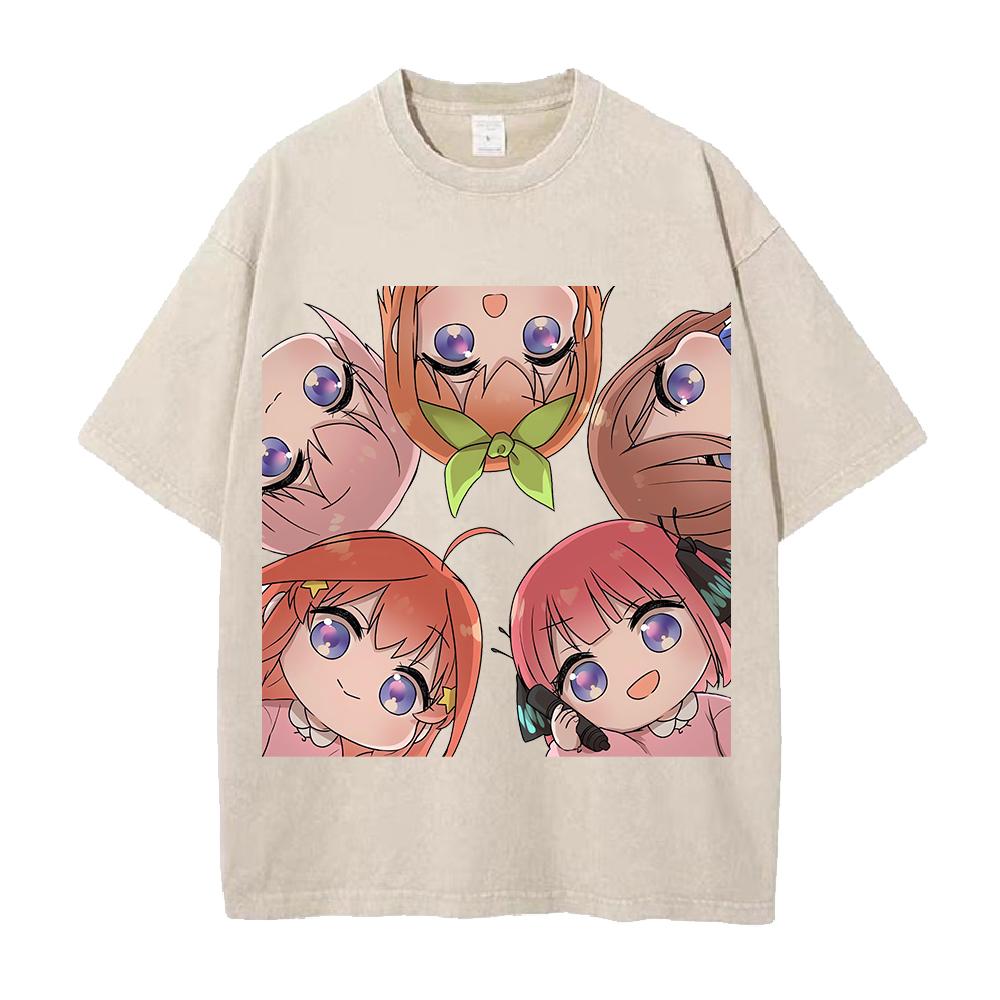 The Quintessential Quintuplets Printed Tee Men Women Washed Cotton T-shirts Manga Vintage T Shirt Unisex Short Sleeve Tshirt