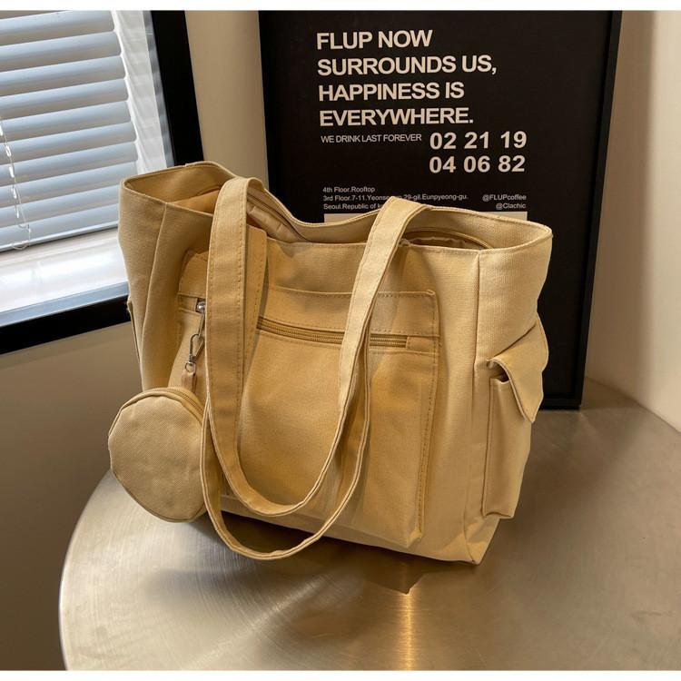 Fashionable Street Style Canvas Tote Bag With Spacious Interior 2024 Beige хаки