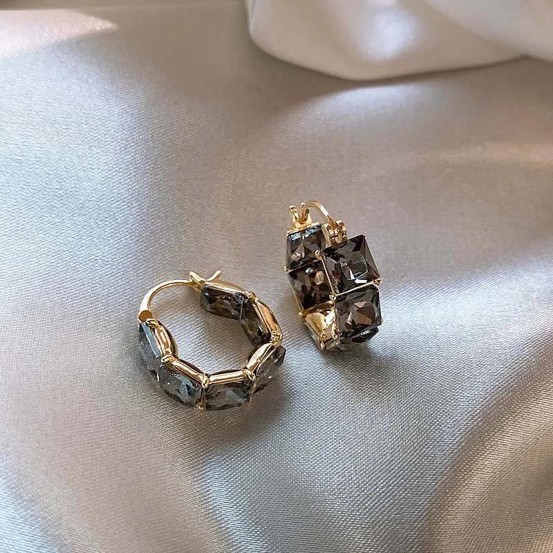 Vintage Black Square Crystal Hoop Earrings for Women 2026 New Shiny Exquisite Zircon Round Earrings Wedding Jewelry Party