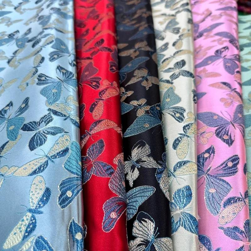 Wide 114cm Embossed Jacquard Fabric Butterfly Design Sewing Material Cheongsam Dress Garment Fabric Sold By Meter
