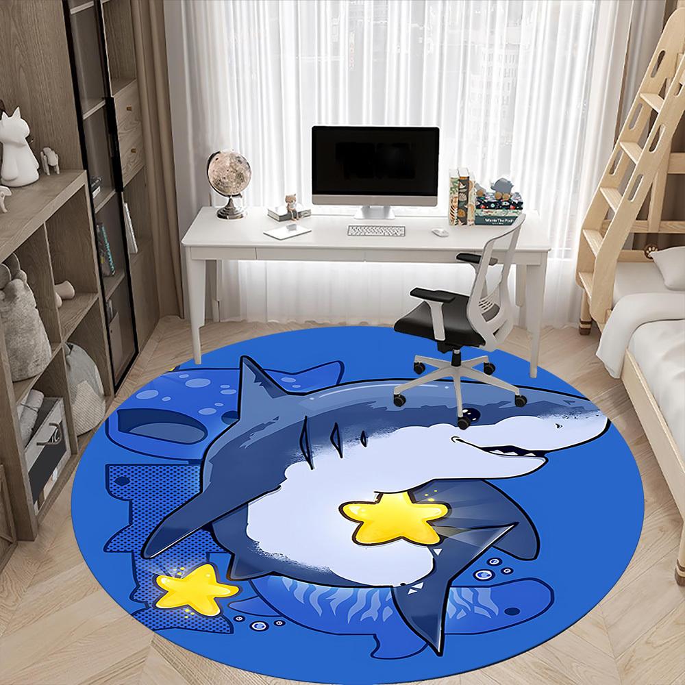 1PC Shark Starfish Office Round Area Rug, Mat Suitable For Office, Under Office Chairs Bedroom Living Room Home Decor, Room Deco