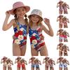 Girls One Piece Swimsuit Summer Casual Fashion Floral Print Swimwear for Children Comfortable Fit Durable Fabric Suitable for Pool Beach