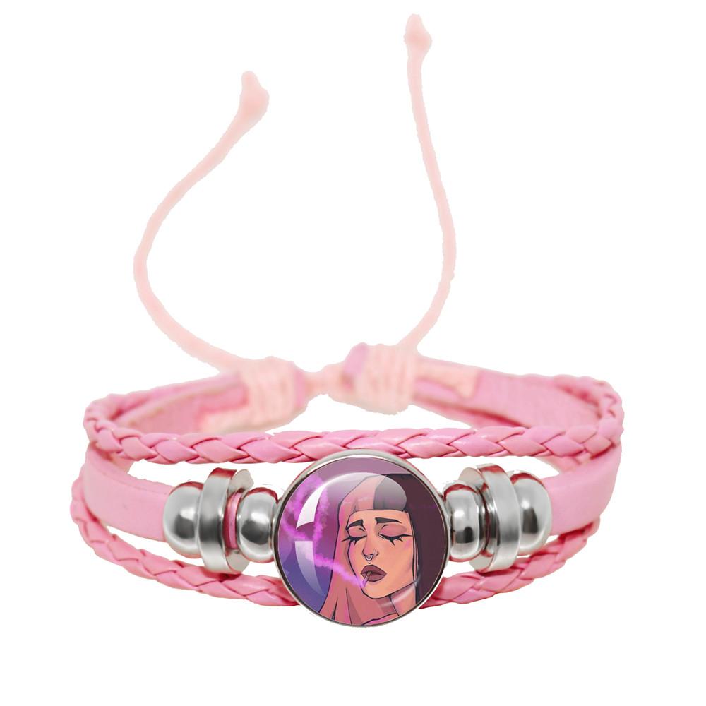 Melanie Martinez Crybaby Braccialetto in Pelle Rosa Cabochon in Vetro Modello Copertina Album Pop Music Braccialetto in Pelle Gioiello Regalo per Fan