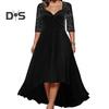 Women Prom Party Dress Low-cut V Neck Plus Size Big Hem A-line Half Sleeve Shiny Sequin Patchwork Irregular Hem Ankle Length Lady Spring Fall Maxi