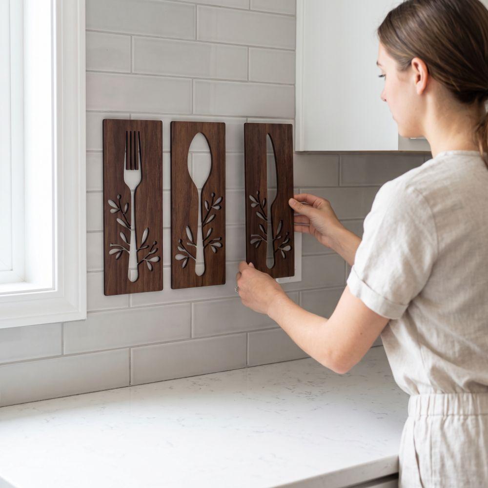 3pcs Spoon Kitchen Tools Wall Plaques Fork Wall Sticker Hangings Dining Room